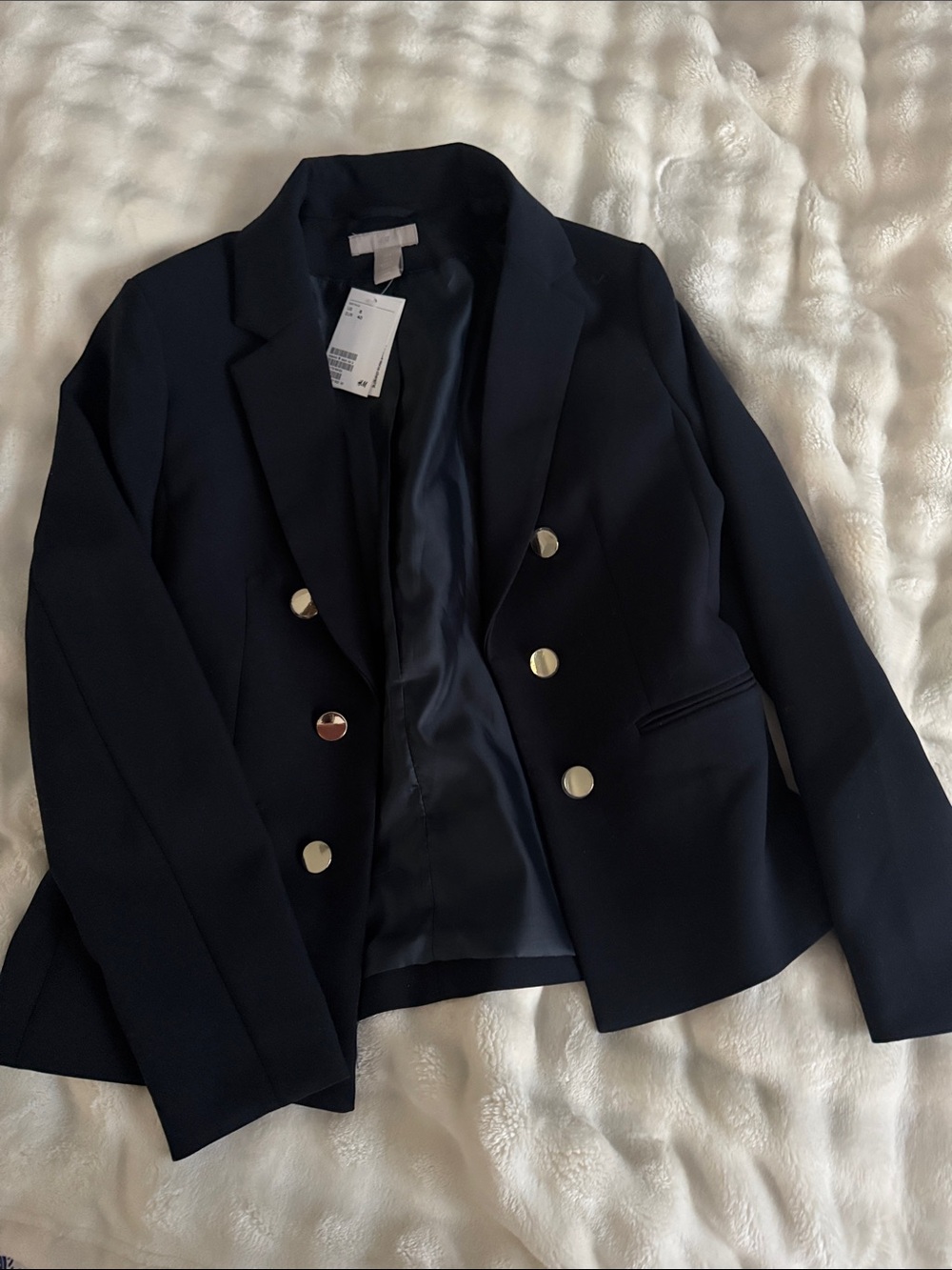 H&M Double-Breasted Navy Blazer with Gold Buttons